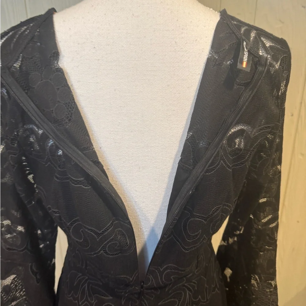 Morena Spain Black Lace High Low Dress with Wide Bell Sleeves, Size L - Picture 7 of 15